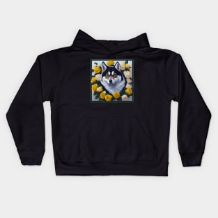 Alaskan Klee Kai yellow roses 2 Kids Hoodie